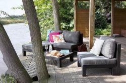 NEVADA set - antracit + šedé podušky Allibert - vše pro venkovní posezení na zahradě a na terase
