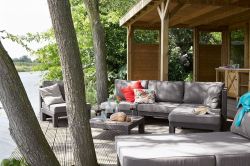 NEVADA set - antracit + šedé podušky Allibert - vše pro venkovní posezení na zahradě a na terase